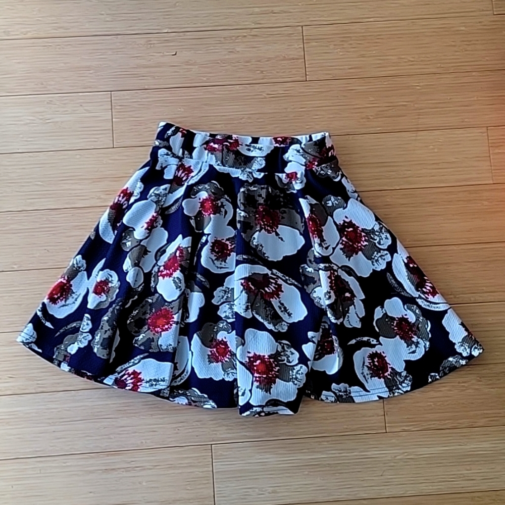 Dark navy blue floral skater skirt